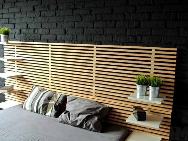 Czarna cegła dekoracyjna – sypialnia loft