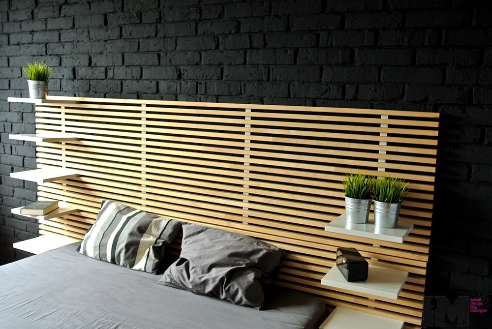 Czarna cegła dekoracyjna sypialnia loft imindesign